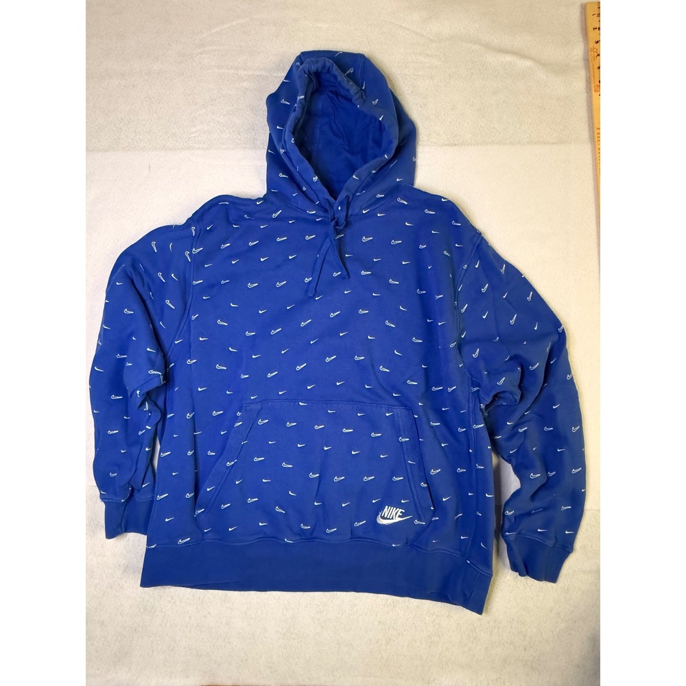 Nike Mens XXL Royal Blue All Over Mini Swoosh Print Pullover Hoodie Sweatshirt
